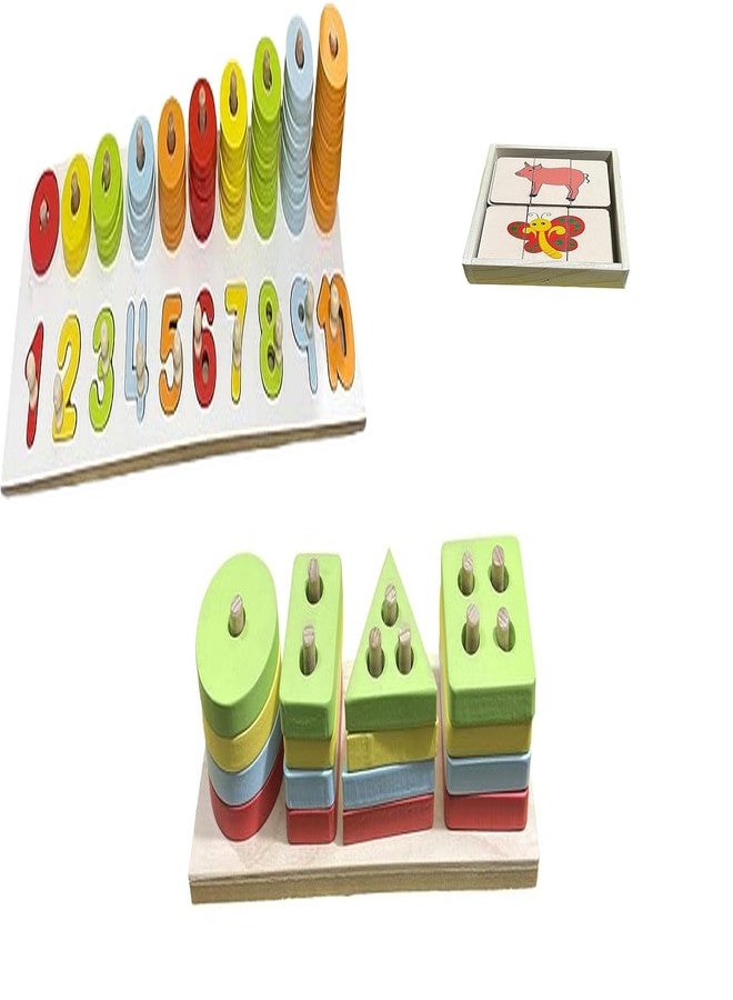Kinder Creative Peg Number Ring Counting Set,Three-Part Puzzle for Toddlers,Geometrical Column Blocks for Toddlers, Educational Puzzle and Toys for Kids Pack of 3 - Image 1